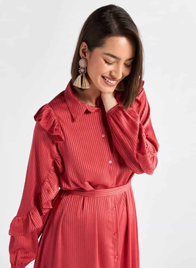 Splash FAV Striped Asymmetric Midi Dress with Ruffle Sleeves - Image 4