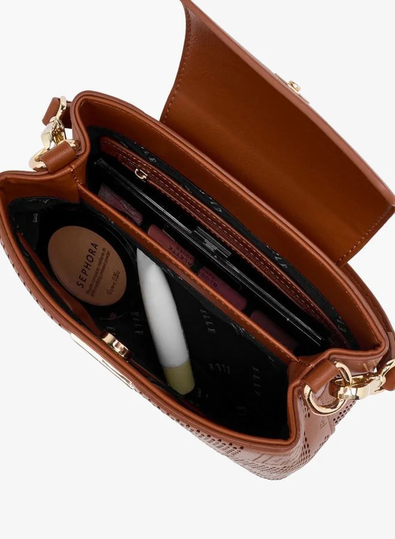 ELLE BROWN Laser Cut Design Crossbody Bag With Detachable Shoulder Strap for Women | Best Price UAE