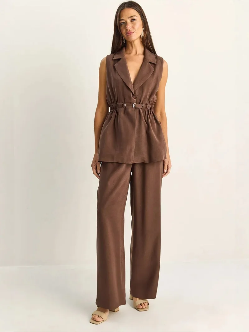 بيانكو لوتشي LUCCI High Waist Wide Leg Co-ord Set with Jacket Collar