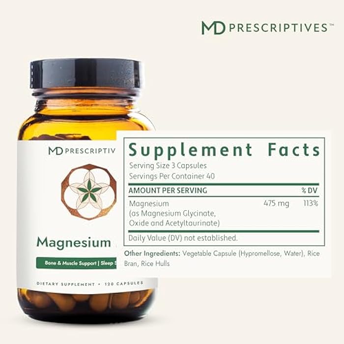 MD Prescriptives - Magnesium MD - Highly Absorbable Dietary Magnesium Supplement with Glycinate & Acetyl Taurinate - 120 Capsules - Image 2