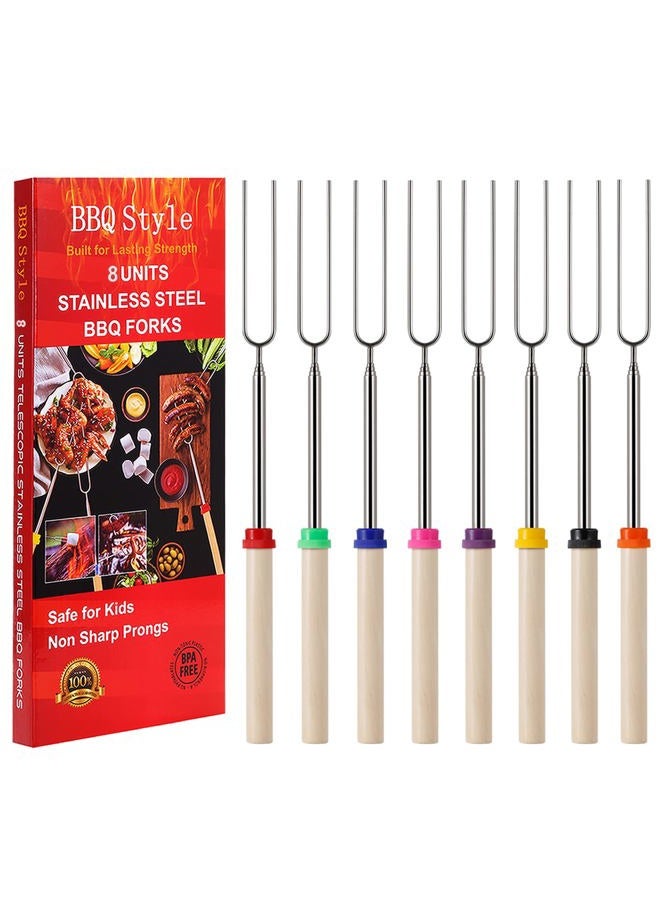 BBQStyle 8 PCS Marshmallow Roasting Sticks, Telescoping Smores Sticks for Open Fire Pit, 32 Inch Long Marshmallow Toasting Barbecue Forks BBQ Smores Skewers for Campfire Camping Hotdog Hot Dog Bonfire Grill - Image 1