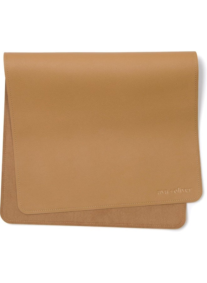 AVA + OLIVER Vegan Leather Baby Changing Mat - Multipurpose Portable Wipeable Waterproof Diaper Pad - Compact for Travel (16 x 30 in) (Tan) - Image 1