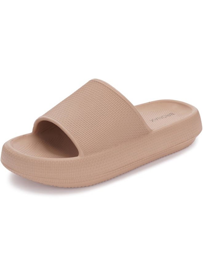 BRONAX Pillow Slippers for Women and Men | House Slides Shower Sandals | Extremely Comfy | Cushioned Thick Sole, Brown, 9-10 Women/7.5-8.5 Men - Image 1