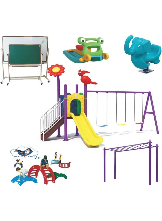 Rainbow Toys RBW TOYS Outdoor Play Slide Swings All In One Set for kids Garden toys Best Birthday Gift, Outdoor Playground Equipment. Play-Ground Toys Area Size 570x295x300cm. - Image 1