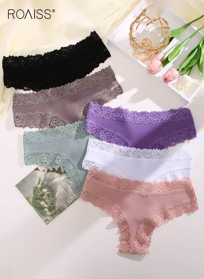roaiss Women's Pack of 6 Cotton Underwear Women's Underpants Women Brazilian Briefs Cotton Lace Briefs Soft Hipster Sexy Panties Underwear Women Underwear Soft Underwear Multipack - Image 2