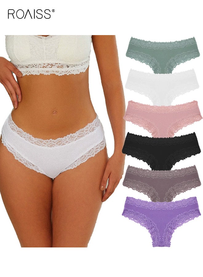 roaiss Women's Pack of 6 Cotton Underwear Women's Underpants Women Brazilian Briefs Cotton Lace Briefs Soft Hipster Sexy Panties Underwear Women Underwear Soft Underwear Multipack - Image 1