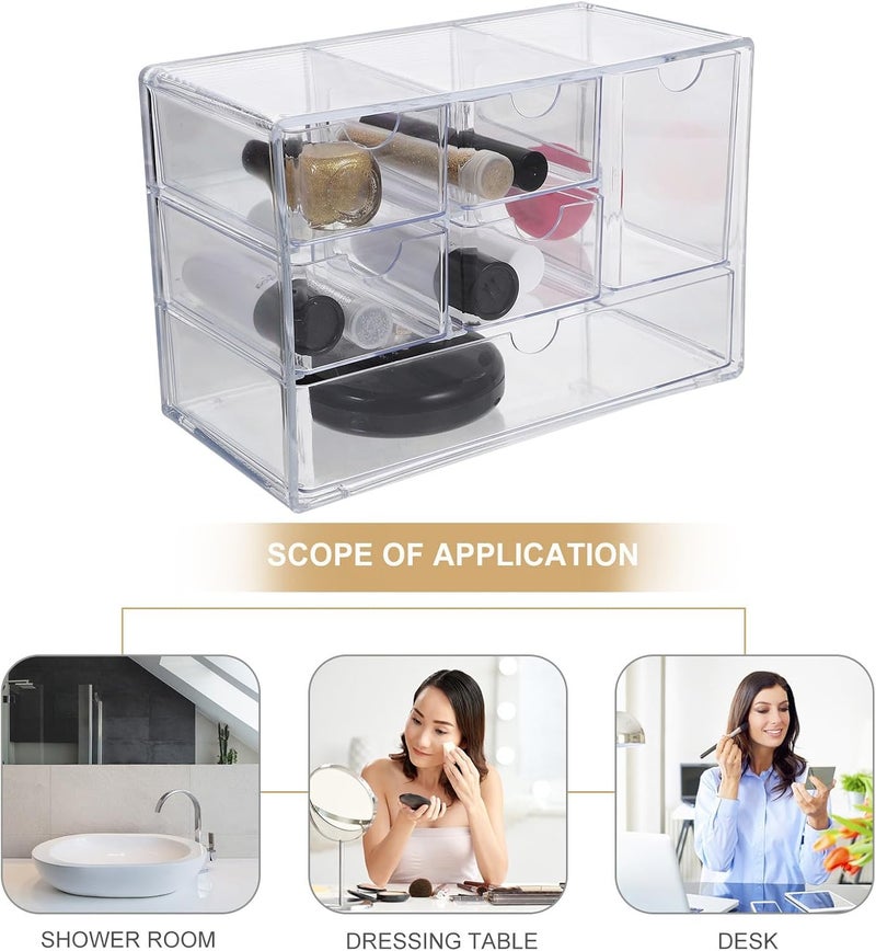 Stackable Large Drawer Organizer Box for Desktop Cosmetics Jewelry Storage, Plastic Makeup Storage Case with Drawers for Vanity and Office Countertop - Image 3