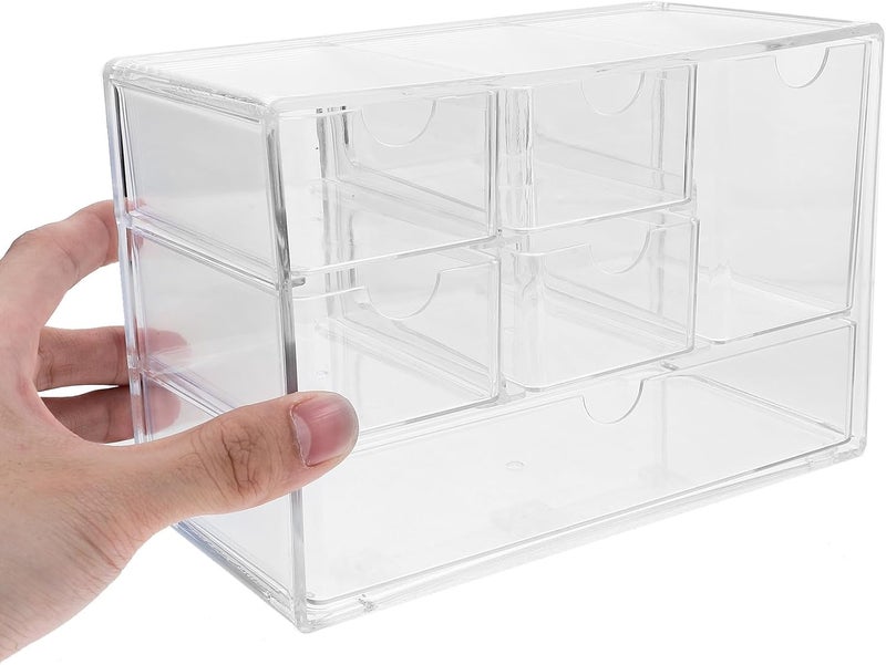 Stackable Large Drawer Organizer Box for Desktop Cosmetics Jewelry Storage, Plastic Makeup Storage Case with Drawers for Vanity and Office Countertop - Image 4