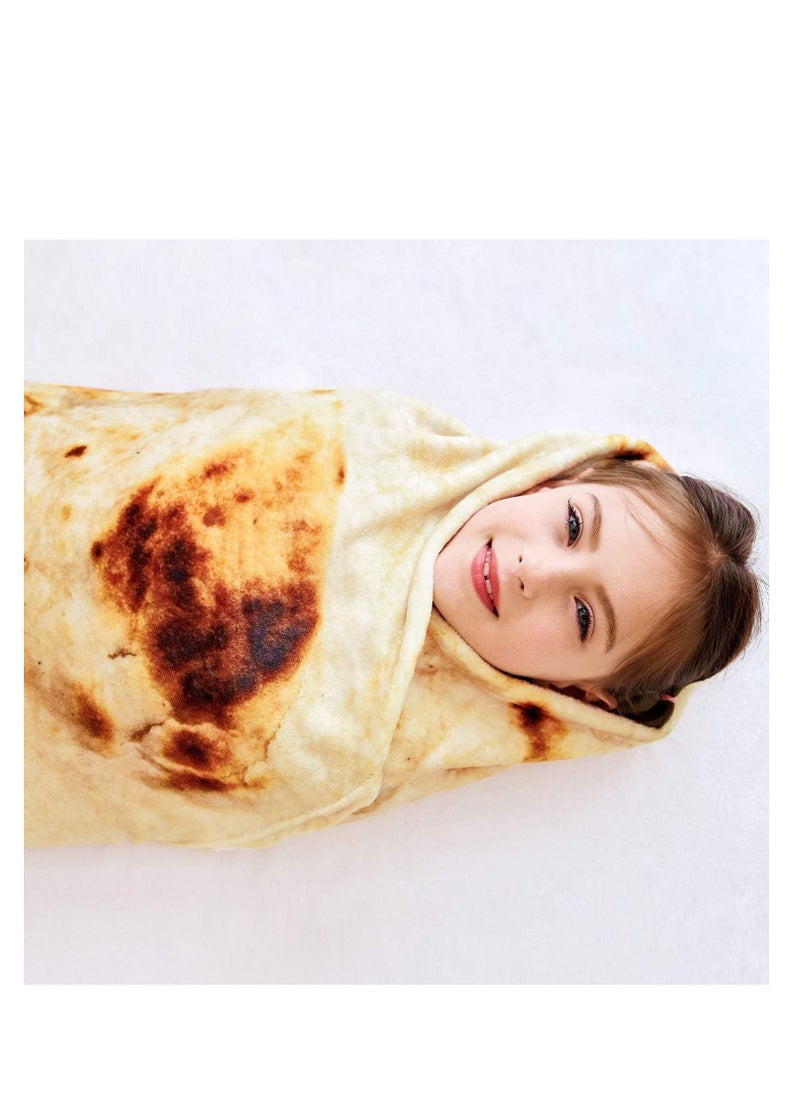 Generic - Burritos Tortilla Blanket, Funny Realistic Food Throw Blankets, Novelty Soft and Comfortable Flannel Tortilla Taco Blanket, Round Shape, for Adult and Kids Use (150x150cm, Yellow) - Image 1