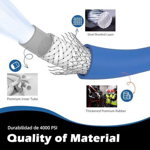Ufixed 38 Pressure Washer Hose 50FT 4000psiRubber HoseQuick Connect360 SwivelKinkresistantHeavy DutyBlue - Image 3