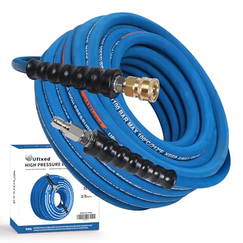 Ufixed 38 Pressure Washer Hose 50FT 4000psiRubber HoseQuick Connect360 SwivelKinkresistantHeavy DutyBlue - Image 1