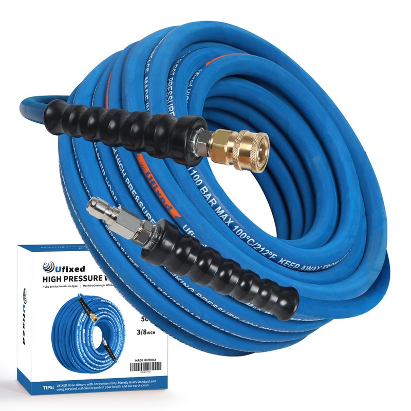 Ufixed 38 Pressure Washer Hose 50FT 4000psiRubber HoseQuick Connect360 SwivelKinkresistantHeavy DutyBlue - Image 2