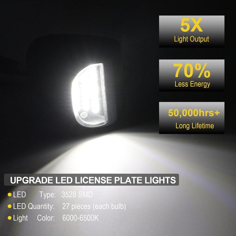 R&F Auto LED License Plate Light Replacement for Avalanche/Tahoe/Suburban/Yukon XL/Silverado & Sierra 1500 2500 3500 HD/Traverse/Escalade & ESV/EXT Pickup Tag Lamp Powered by 54pcs Chips - Image 2