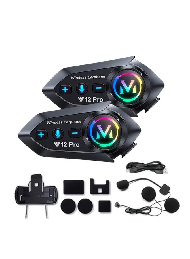 ALADENG Y12Pro Motorcycle Helmet Bluetooth Headset, Helmet Mountable, Intercom & Music Sharing with Hard Microphone, Noise-Canceling Speakers, 2PCS Set for Riding, Cycling, Skiing - Image 1