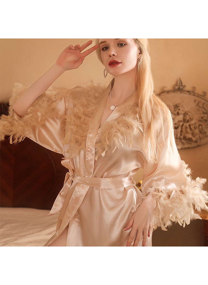 Generic - Plume Bridal Robe Feathered Bridesmaid Pajamas Champagne - Image 1