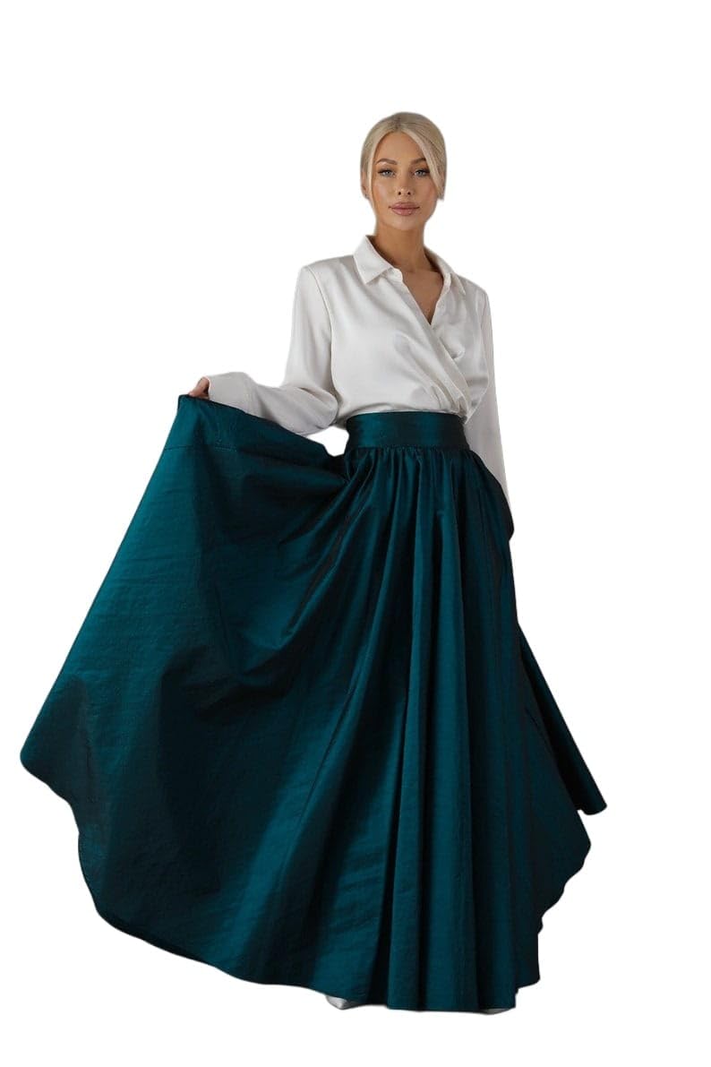 JANAK Women's Long Flared Silk Skirt 380 (in, Alpha, Free Size, Regular, Teal) - Image 4