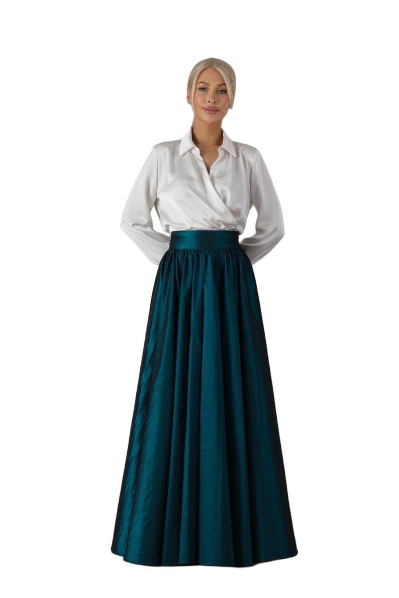 JANAK Women's Long Flared Silk Skirt 380 (in, Alpha, Free Size, Regular, Teal) - Image 5