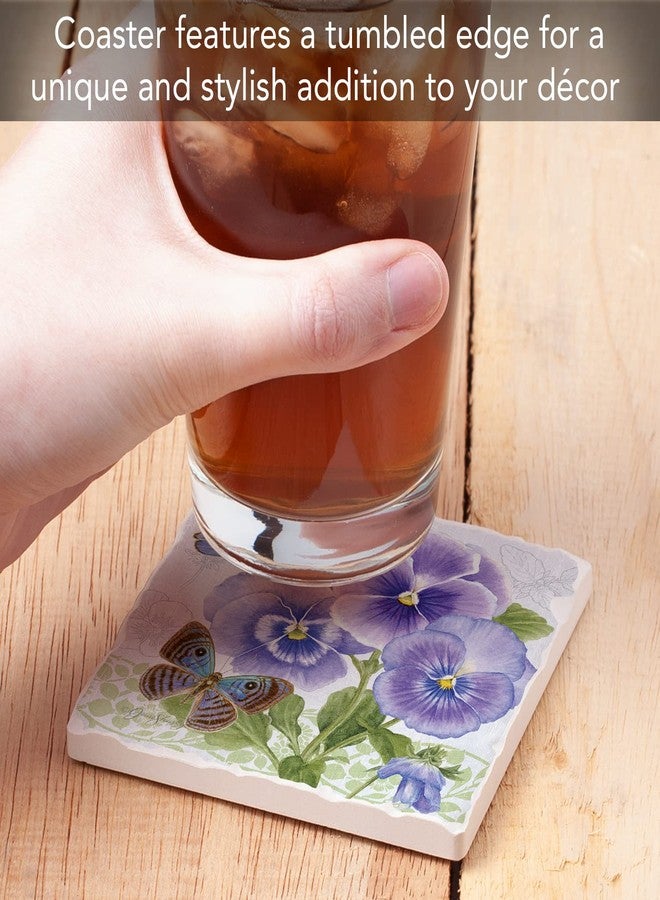 Counterart Thirstystone Purple Pansies Single Tumbled Tile Coaster 4" Square Mainufactured in The USA Create Your Own Collection - Image 3