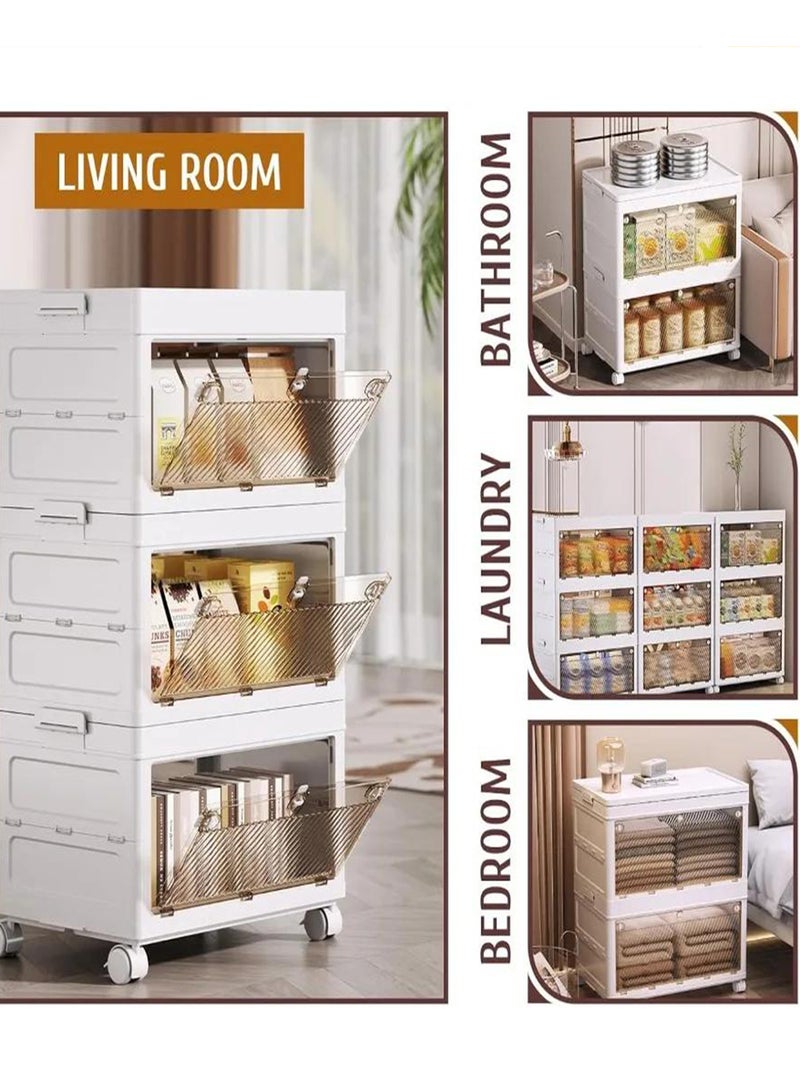 EzzySo Stackable Plastic Storage Bins with Lids and Wheels for Collapsible Folding Multi-Purpose Containers for Home and Office - Image 3