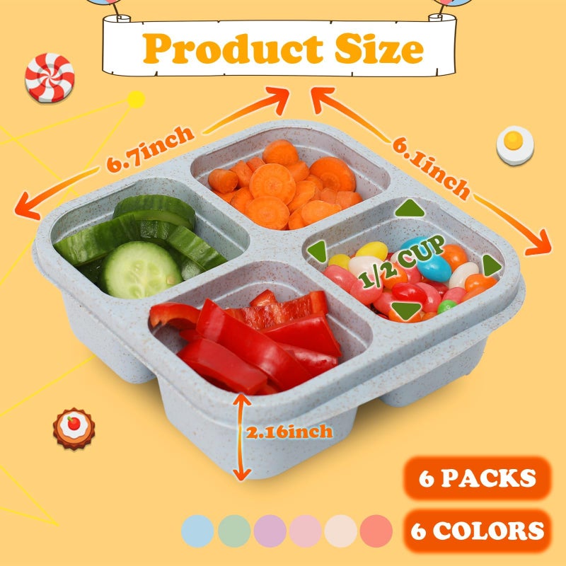 BE OVER QUALITY 4 Pack Meal Prep Containers, 4 Compartment Bento Snack Boxes, Reusable Divided Lunch Box Containers for Adults, Kids, Toddlers, Travel, Work, School - Image 3