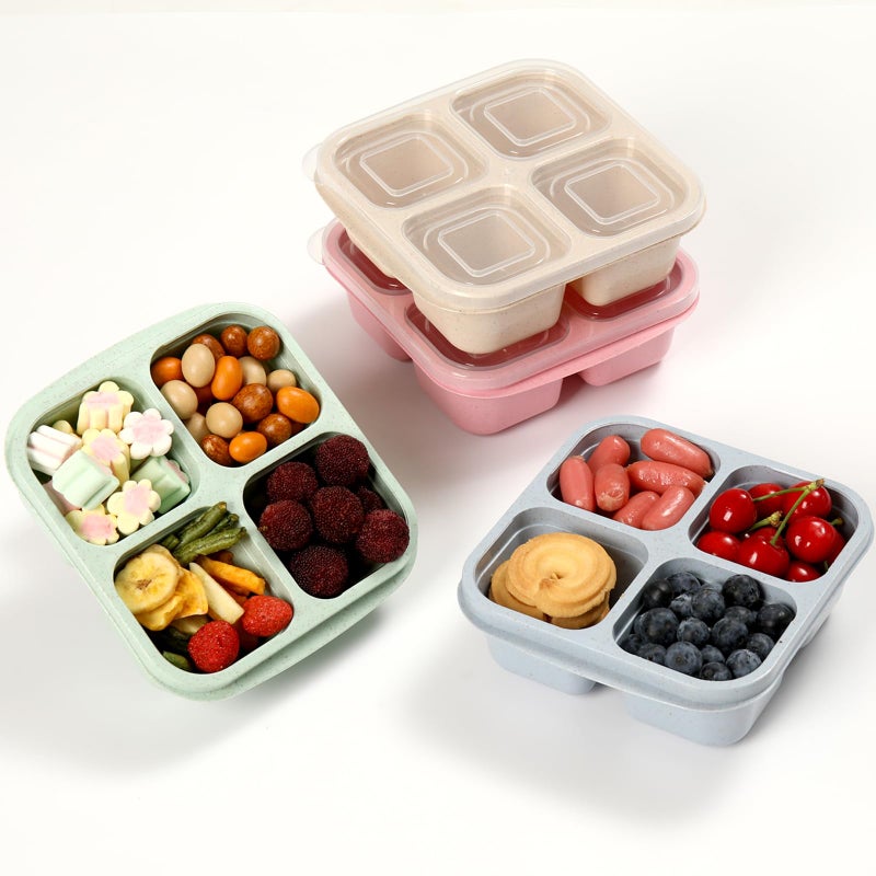 BE OVER QUALITY 4 Pack Meal Prep Containers, 4 Compartment Bento Snack Boxes, Reusable Divided Lunch Box Containers for Adults, Kids, Toddlers, Travel, Work, School - Image 1