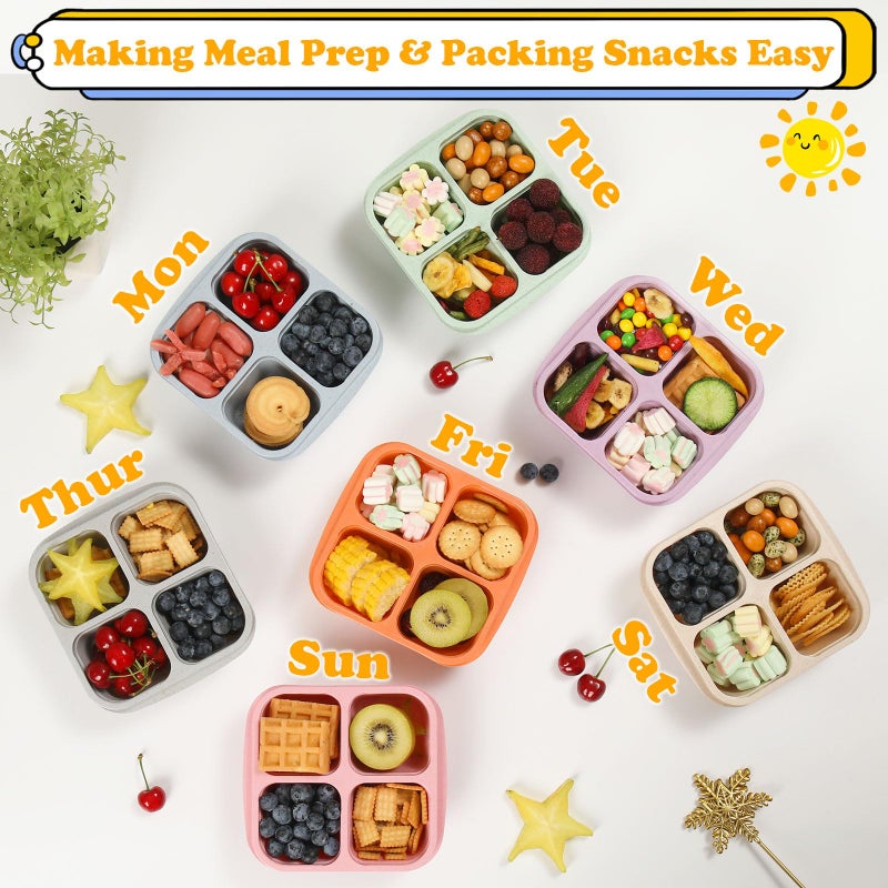 BE OVER QUALITY 4 Pack Meal Prep Containers, 4 Compartment Bento Snack Boxes, Reusable Divided Lunch Box Containers for Adults, Kids, Toddlers, Travel, Work, School - Image 2