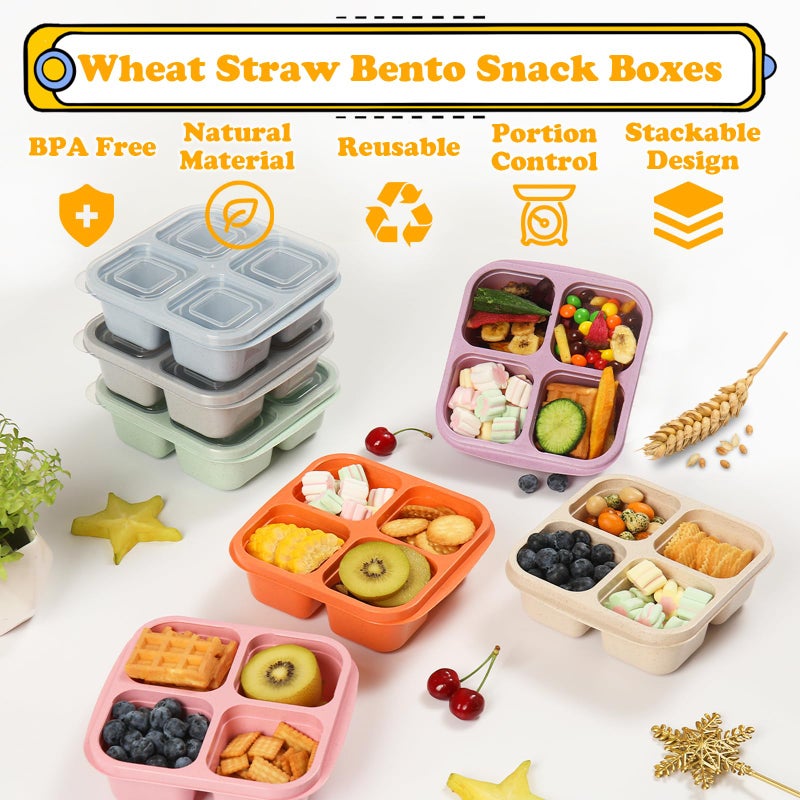 BE OVER QUALITY 4 Pack Meal Prep Containers, 4 Compartment Bento Snack Boxes, Reusable Divided Lunch Box Containers for Adults, Kids, Toddlers, Travel, Work, School - Image 4