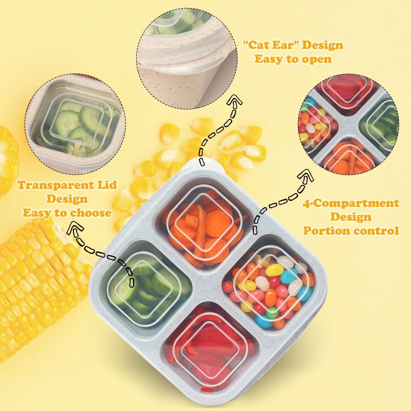BE OVER QUALITY 4 Pack Meal Prep Containers, 4 Compartment Bento Snack Boxes, Reusable Divided Lunch Box Containers for Adults, Kids, Toddlers, Travel, Work, School - Image 5