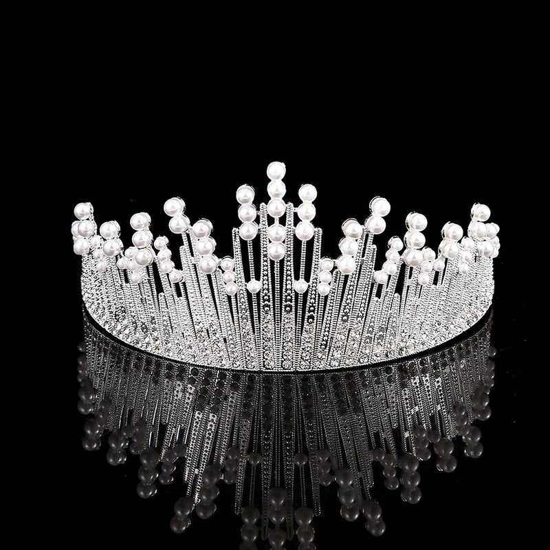 PEORA Cubic Zirconia & Pearl Studded Princess Tiara Crown for Girls & Women Birthday Gift Hair Accessories - Image 5