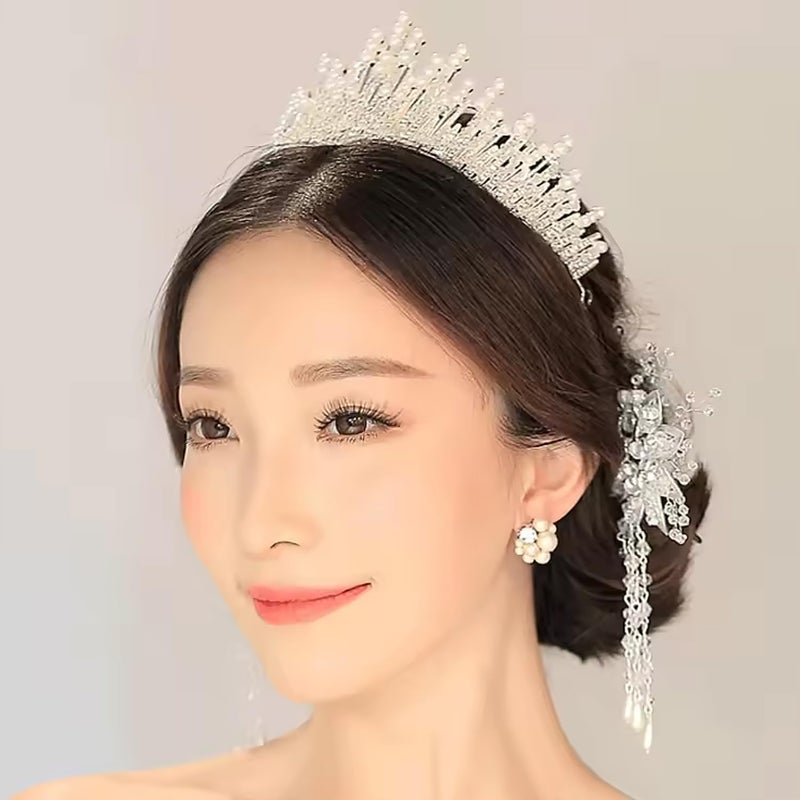 PEORA Cubic Zirconia & Pearl Studded Princess Tiara Crown for Girls & Women Birthday Gift Hair Accessories - Image 2