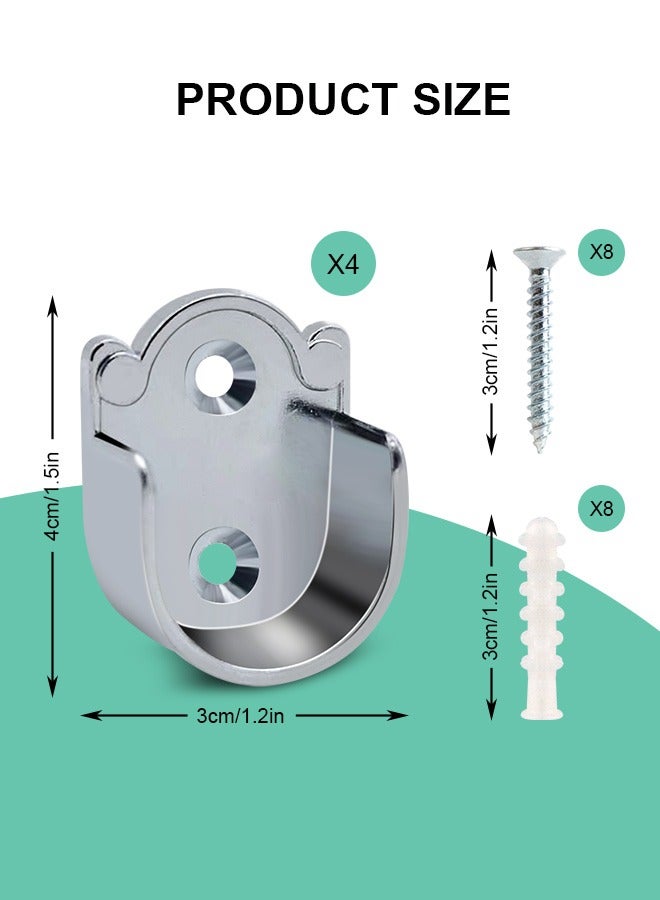 HomarKet Heavy Duty Closet Pole Sockets, 4 Pack Stainless Steel Closet Rod End Supports,Rod Holder with Screws,Easy Installation Or Quick Removal Shower Curtain Hanging Tube Rod Bracket  - Image 2
