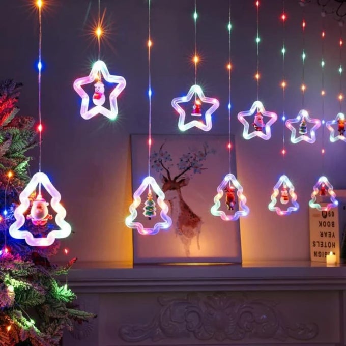 CHRISTMAS STAR TREE CURTAIN LIGHTS WINDOW CURTAIN HANGING LIGHT WITH 8 FLASHING MODES DECORATION LIGHT FOR CHRISTMAS HOME MULTI LED