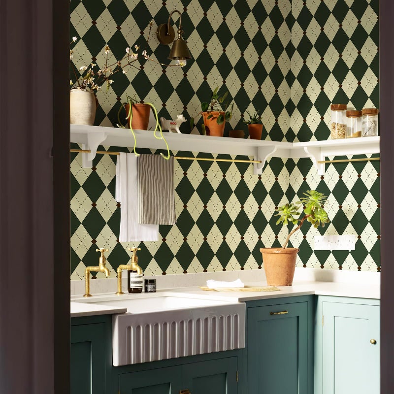 Simon&Siff Retro Peel and Stick Wallpaper Black and Green Wallpaper Vintage Plaid British Geometric Wall Paper for Bathroom Kitchen Cabinet Contact Paper 17.3"x80" - Image 4