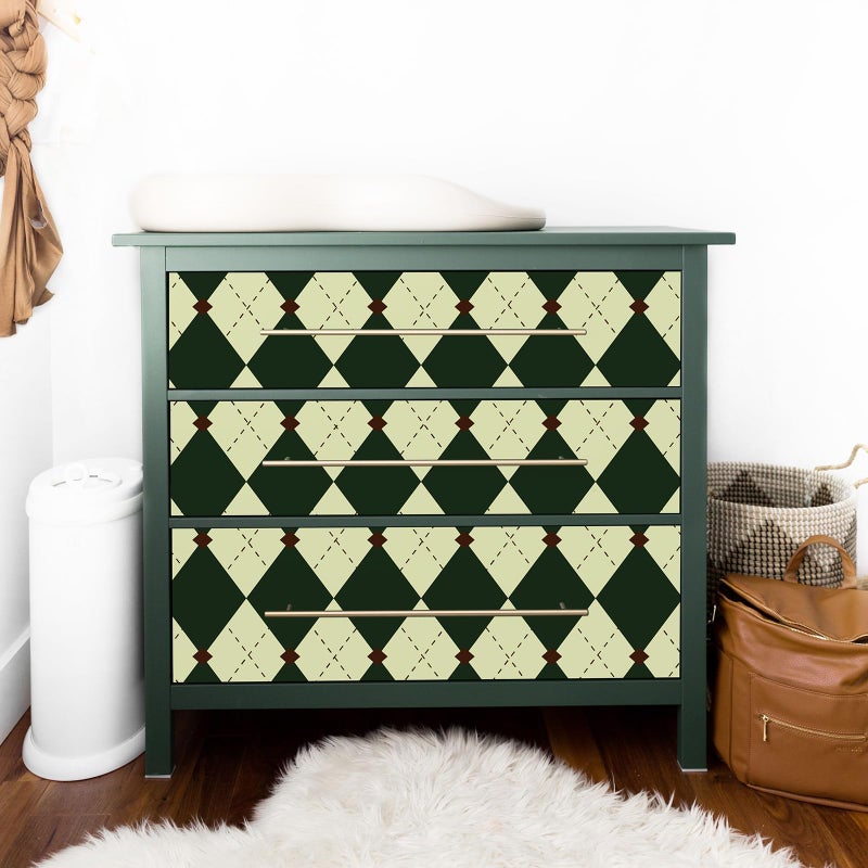Simon&Siff Retro Peel and Stick Wallpaper Black and Green Wallpaper Vintage Plaid British Geometric Wall Paper for Bathroom Kitchen Cabinet Contact Paper 17.3"x80" - Image 3