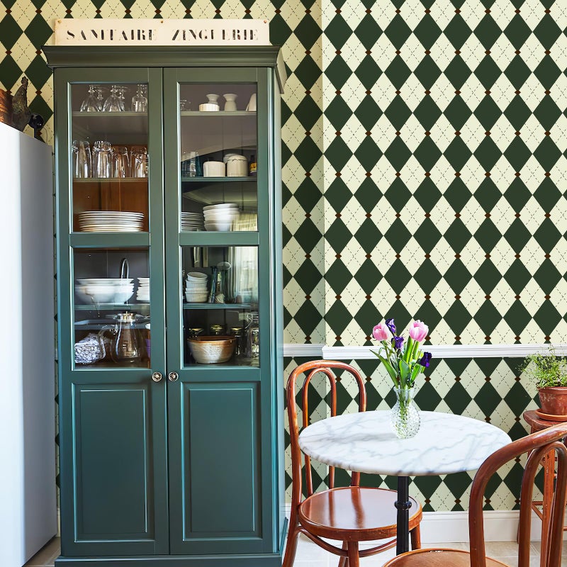 Simon&Siff Retro Peel and Stick Wallpaper Black and Green Wallpaper Vintage Plaid British Geometric Wall Paper for Bathroom Kitchen Cabinet Contact Paper 17.3"x80" - Image 5