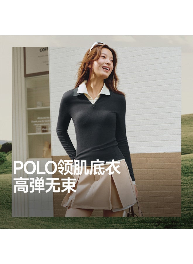 Beneunder New Half-Zip Polo Collar Base Layer Shirt For Women, Slim Fit, Versatile, Simple And Stylish, Soft And Skin-Friendly - Image 2