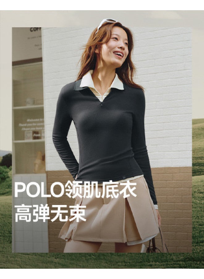 Beneunder New Half-Zip Polo Collar Base Layer Shirt For Women, Slim Fit, Versatile, Simple And Stylish, Soft And Skin-Friendly - Image 1