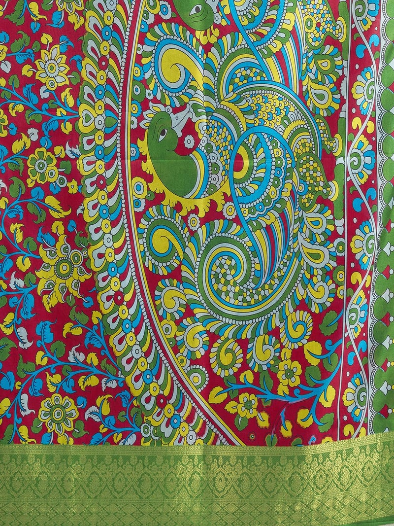 Satrani Women's Tussar Silk Kalamkari Printed Weaving Border Saree with Unstitched Blouse Piece (4306S342N_Blue) - Image 5