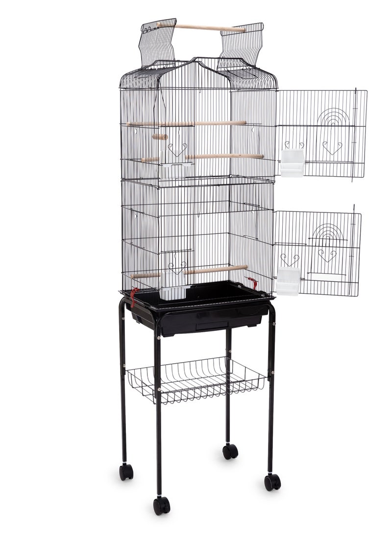 Egardenkart Egardenkart® Open Play Top Bird cage with Rolling Stand for Cockatiel Sun Conure Parakeet (Black) - Image 1