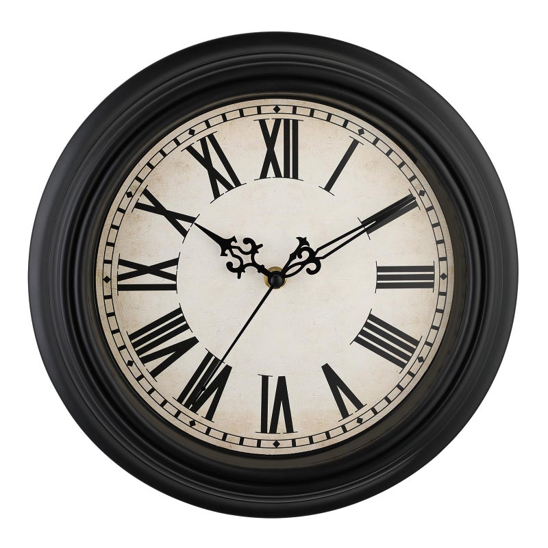 Plumeet Small Retro Wall Clock 10 Non Ticking Classic Silent Vintage Wall Clocks Decorative Kitchen Living Room Bedroom Roman Numerals Battery Operated Black