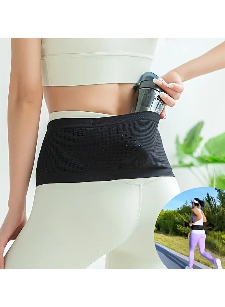 Goolsky Stealth Invisible Sports Waist Bag - Seamless Knit, Breathable Nylon with Diamond Pattern, Non-Shake Elastic Belt for Running & Fitness, Ideal for Hiking - Black, Fitness Waist Bag|Sleek Athletic Look|Lightweight Waist Pack, Gym Bag - Image 4