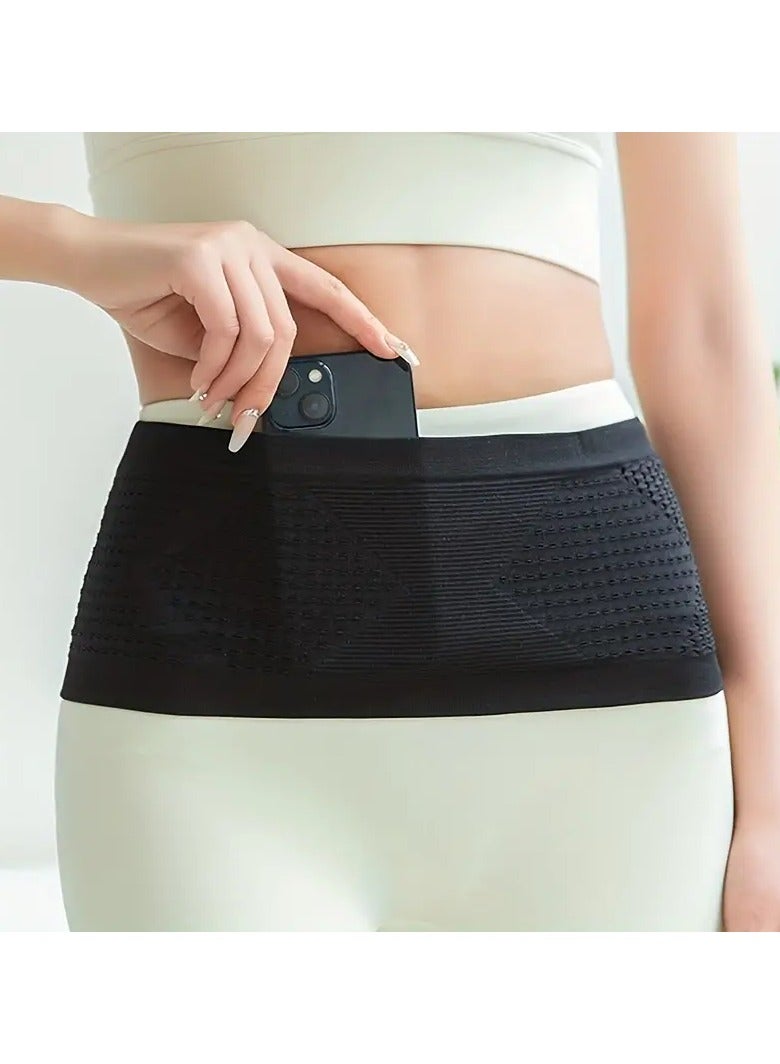 Goolsky Stealth Invisible Sports Waist Bag - Seamless Knit, Breathable Nylon with Diamond Pattern, Non-Shake Elastic Belt for Running & Fitness, Ideal for Hiking - Black, Fitness Waist Bag|Sleek Athletic Look|Lightweight Waist Pack, Gym Bag - Image 1