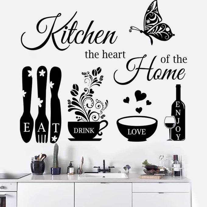 KITCHEN WALL STICKERS THE HEART OF THE HOME QUOTES DECALS VINYL WALL SIGN ART DECOR FOR DINING ROOM AND LIVING ROOM