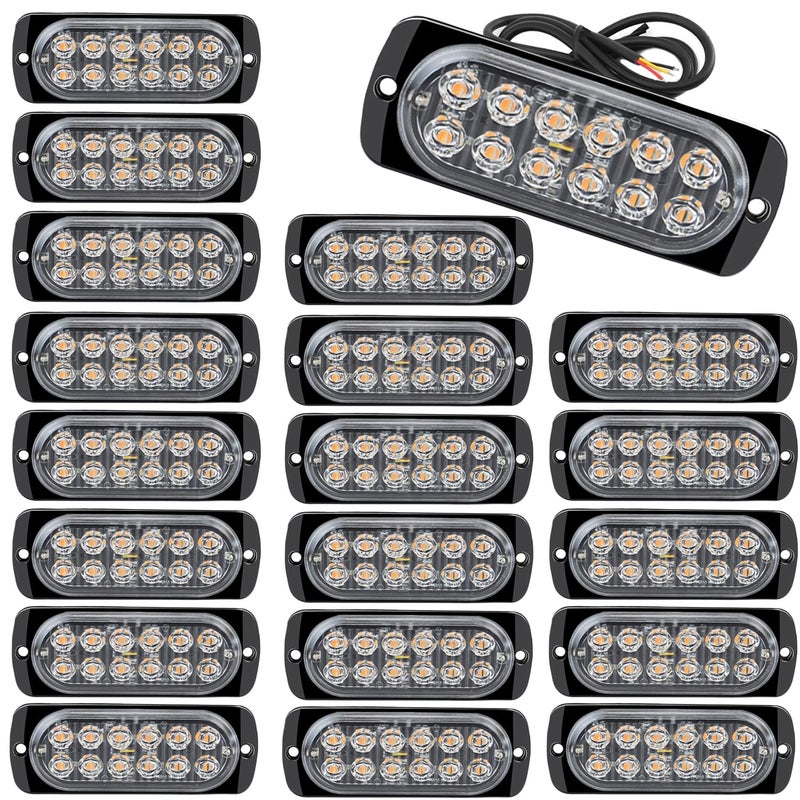 Leiboow 20 Pcs Aluminum LED Strobe Light 12 LEDs Per Light 18 Flash Steady Modes AmberWhite DualColor Warning Lights IP65 Waterproof Ideal for Trucks Trailers Towing Vehicles - Image 2