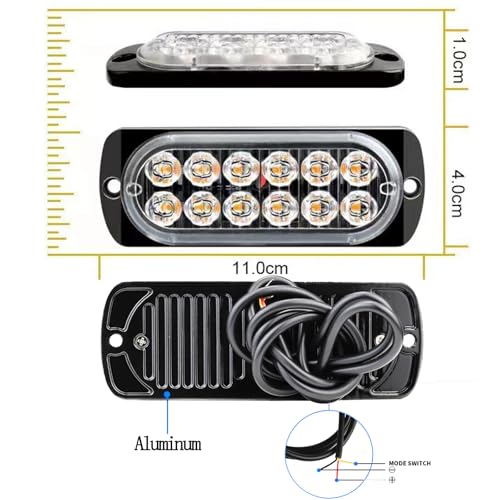 Leiboow 20 Pcs Aluminum LED Strobe Light 12 LEDs Per Light 18 Flash Steady Modes AmberWhite DualColor Warning Lights IP65 Waterproof Ideal for Trucks Trailers Towing Vehicles - Image 3