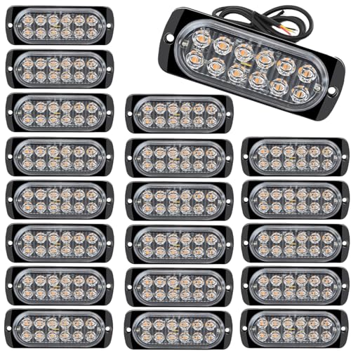 Leiboow 20 Pcs Aluminum LED Strobe Light 12 LEDs Per Light 18 Flash Steady Modes AmberWhite DualColor Warning Lights IP65 Waterproof Ideal for Trucks Trailers Towing Vehicles - Image 1