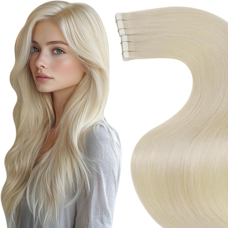 LaaVoo Human Hair Tape in Extensions Blonde Hair Extensions Real Human Hair Tape in 18 Inch 50g 613 Bleach Blonde Tape Extensions Human Hair Skin Weft Blonde Hair Extensions Tape in 20pcs