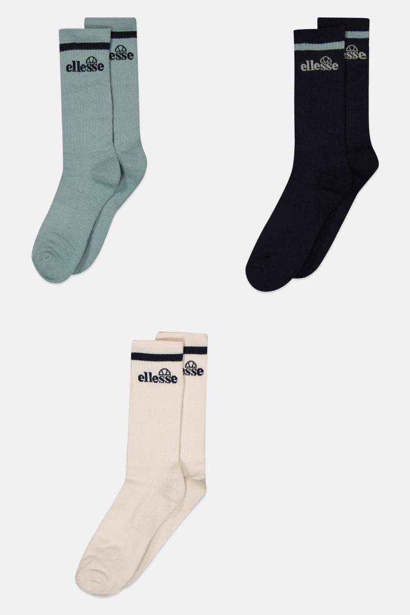 Ellesse Men 3 Pairs Brand Logo Crew Socks, Multicolor - Image 3