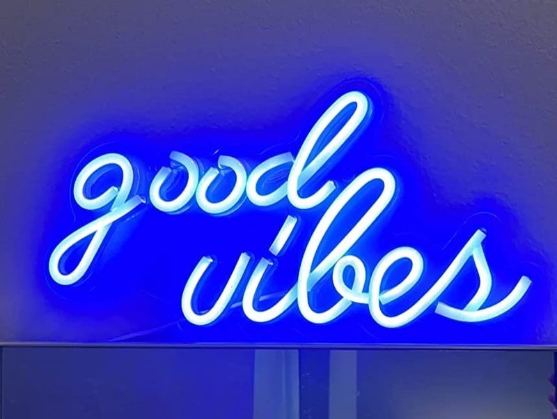 VYNES Good Vibes LED Neon Signs Light LED Art Decorative Sign - Wall Decor/Table Decor, Home Decor for Wedding Party Kids Room Living Room House Bar Pub Hotel Beach (Ice Blue) - Image 5