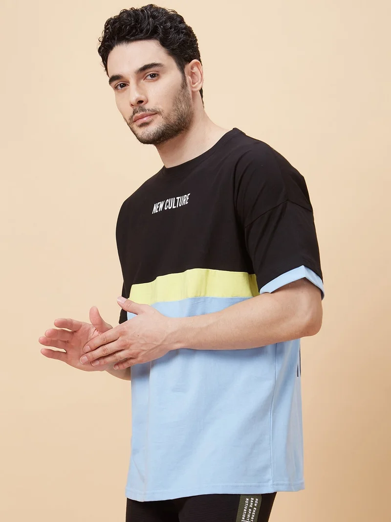 globus Globus Men Black Printed Cotton Relaxed Fit Sports T-shirt